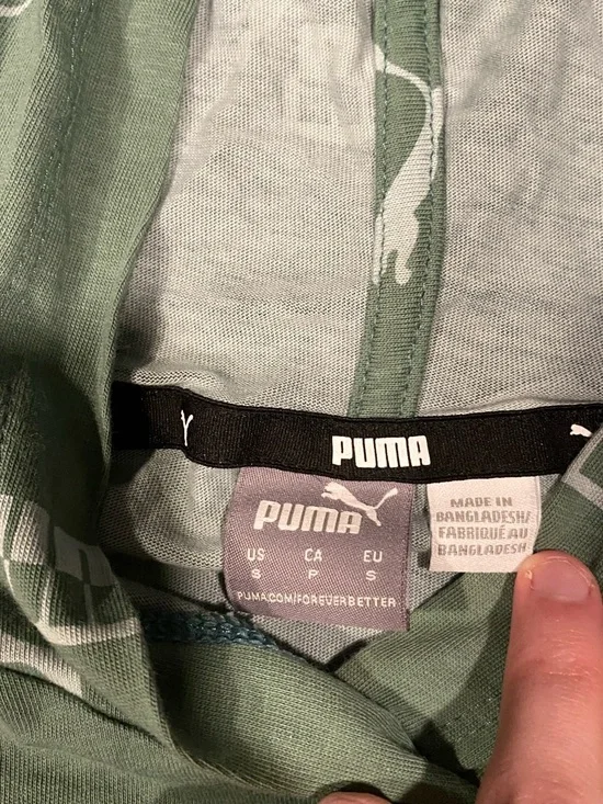 Puma Sage Green Logo Hoodie with White Puma Prints - Picture 2 of 2